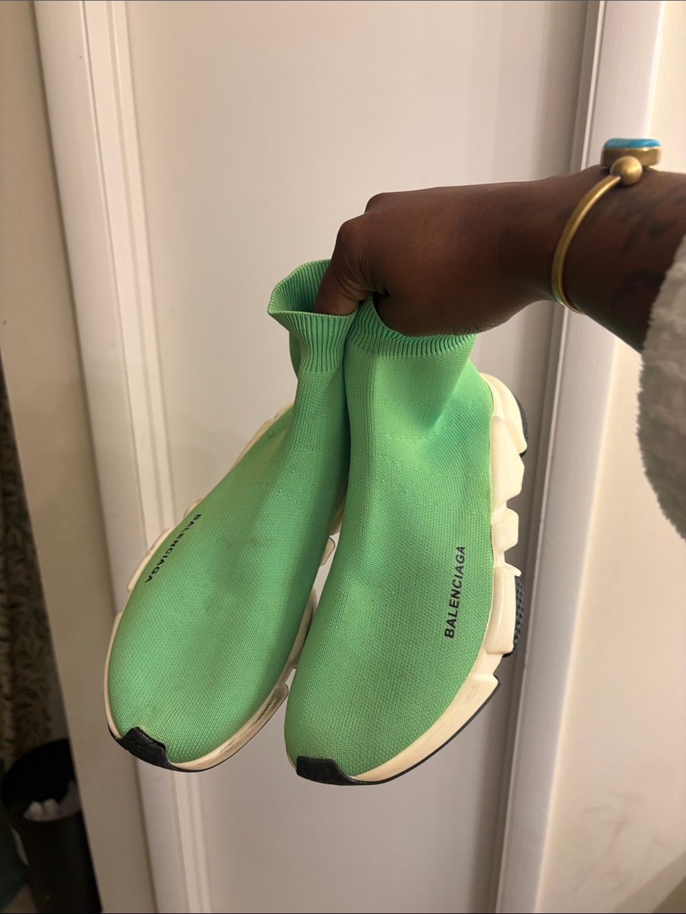 Balenciaga Mint Green Slip-On Knit Sneakers